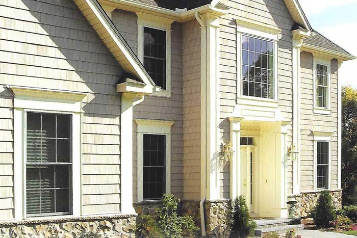 front view of house with large windows