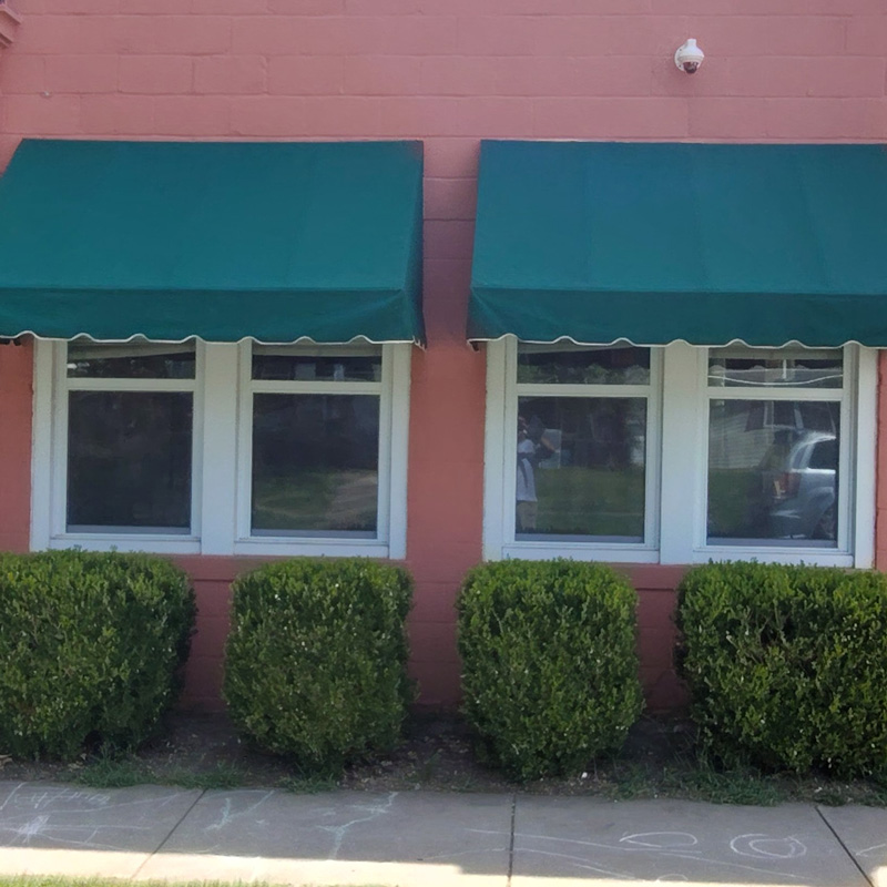 awnings on windows of a building